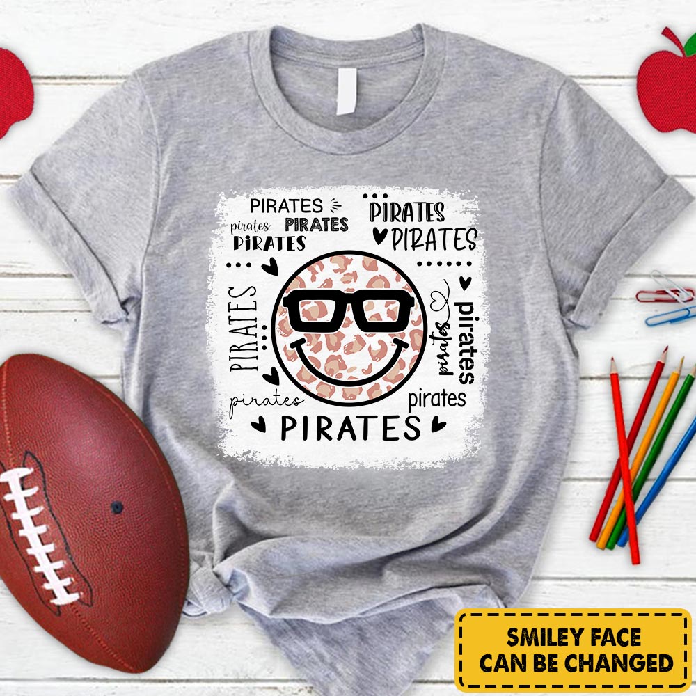 Personalized Pirates Colorful Leopard Smiley Face T-Shirt For Teacher