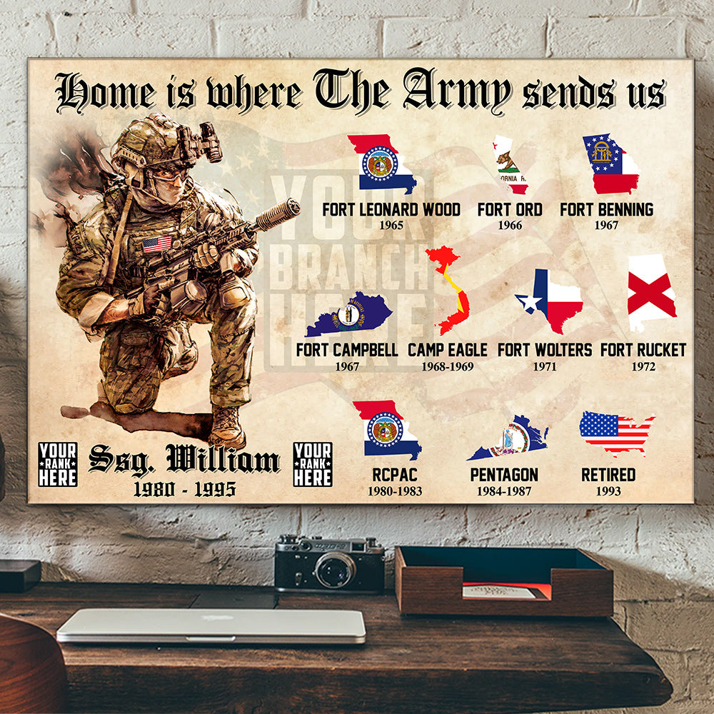 Custom Military Base Location Home Is Where The Military Sends Us Personalized Poster Canvas For Veteran Wall Art Home Decor For Veteran H2511