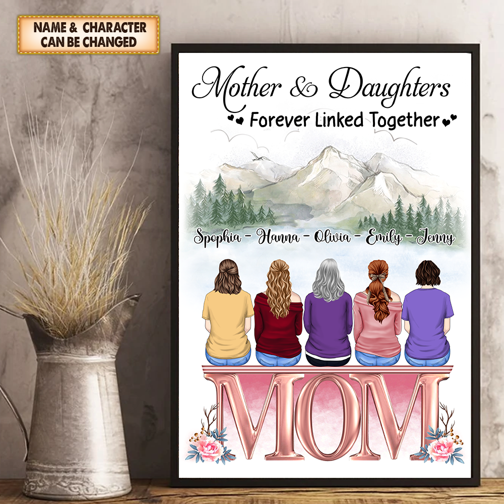 Mother & Daughters Forever Linked Together Personalized Canvas Gift For Mom & Daughter