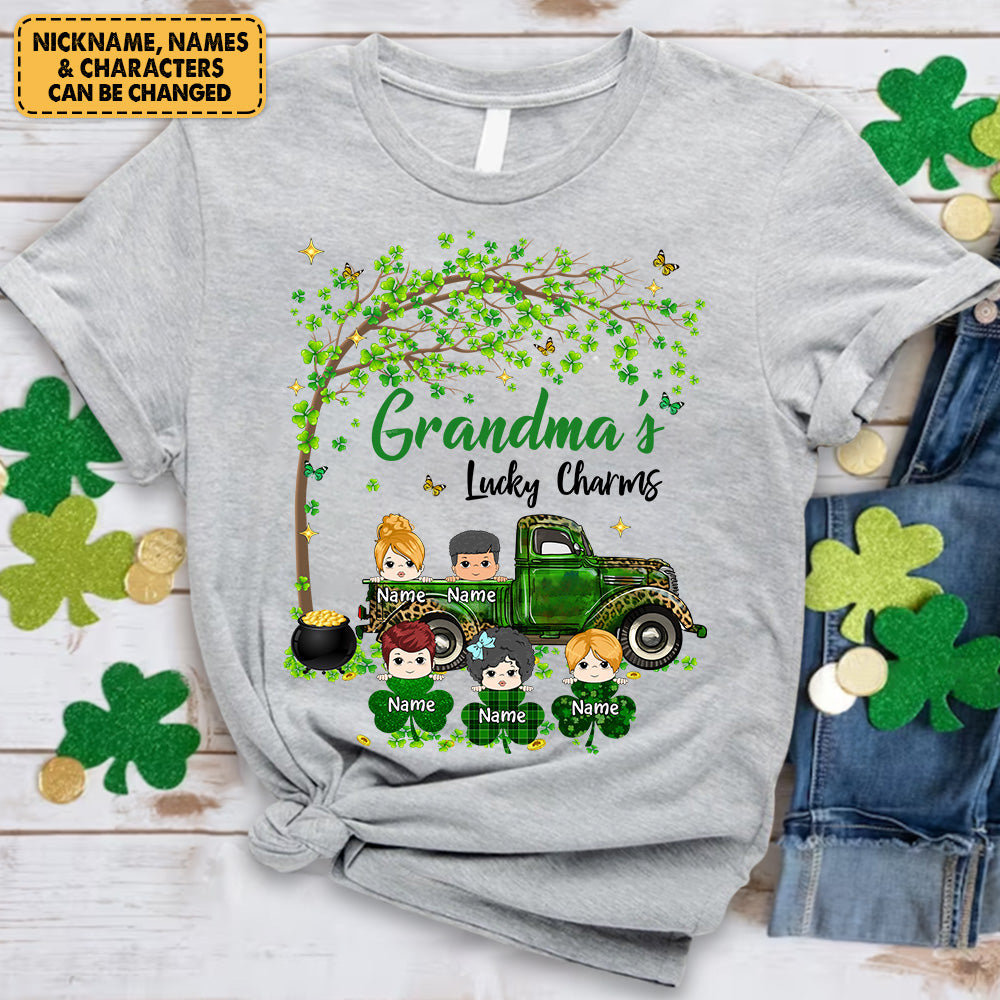 Personalized Grandma Mom Lucky Charms - Custom St. Patrick's Day Grandma Nana With Kids Shirt