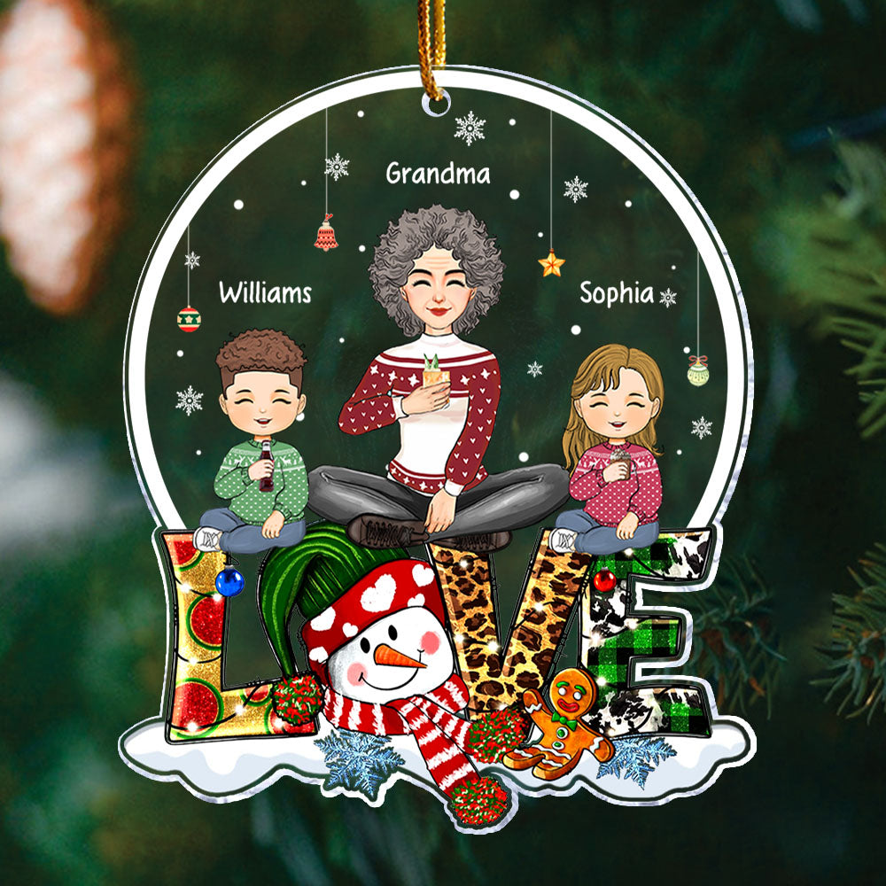 Grandma Mom Kids Sitting On Cute LOVE Christmas Gift Personalized Acrylic Ornament