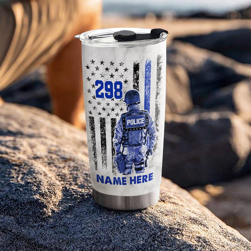 Bulletproof Thin Blue Line Personalized Tumbler Gift For Police - Custom Gifts For Policeman Police Officer