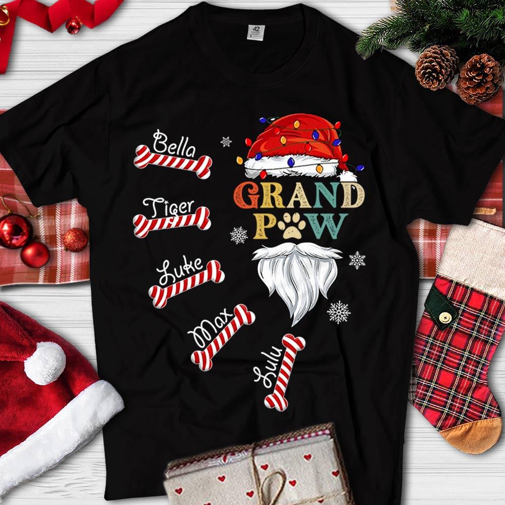 Grand Paw Candy Cane Christmas Shirt, Funny Grand Paw Vintage Christmas Shirt, Custom Dog Name T-Shirt For Dog Lover