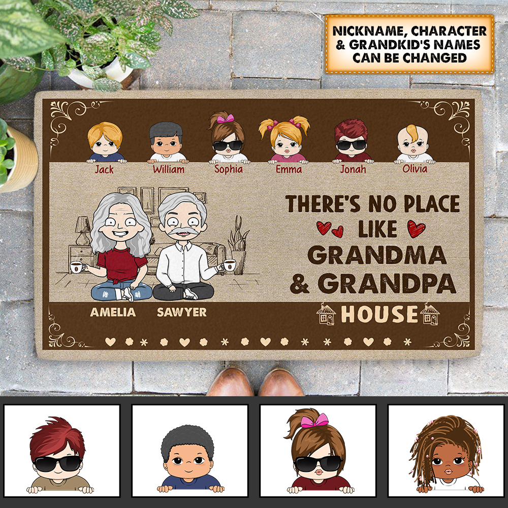 Custom Doormat Gift For Grandma - Personalized Gifts For Grandpa - There's No Place Like Grandma And Grandpa's House Doormat