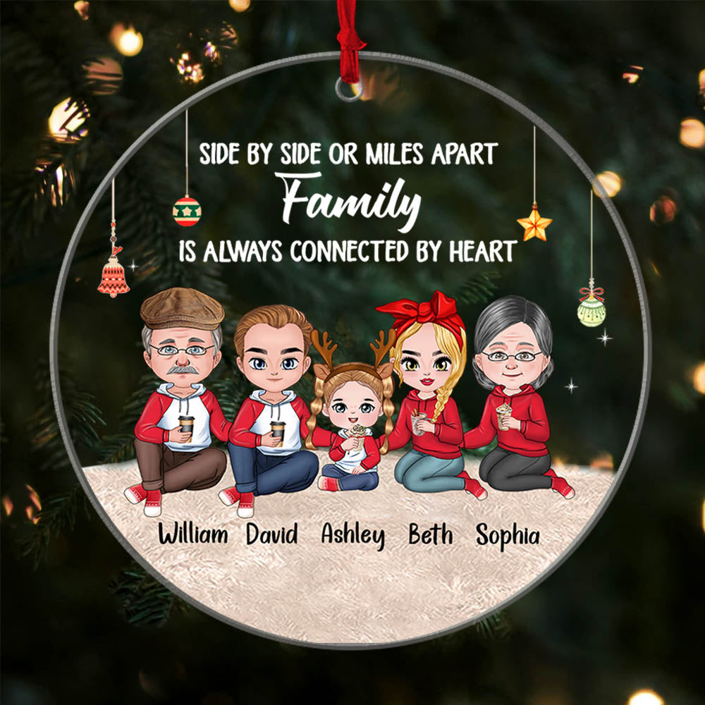 Personalized Side By Side Or My Apart Family Is Always Connected By Heart Christmas Ornament Bg1