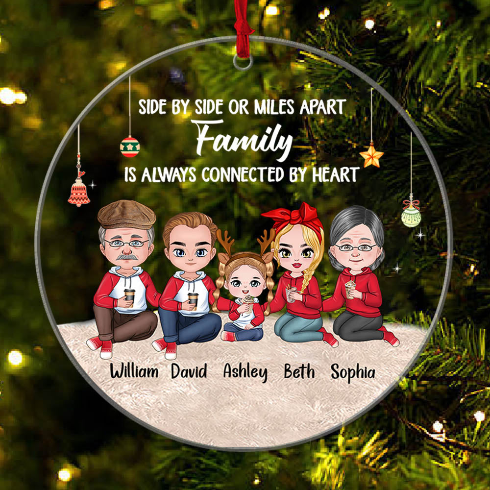 Personalized Side By Side Or My Apart Family Is Always Connected By Heart Christmas Ornament Bg1
