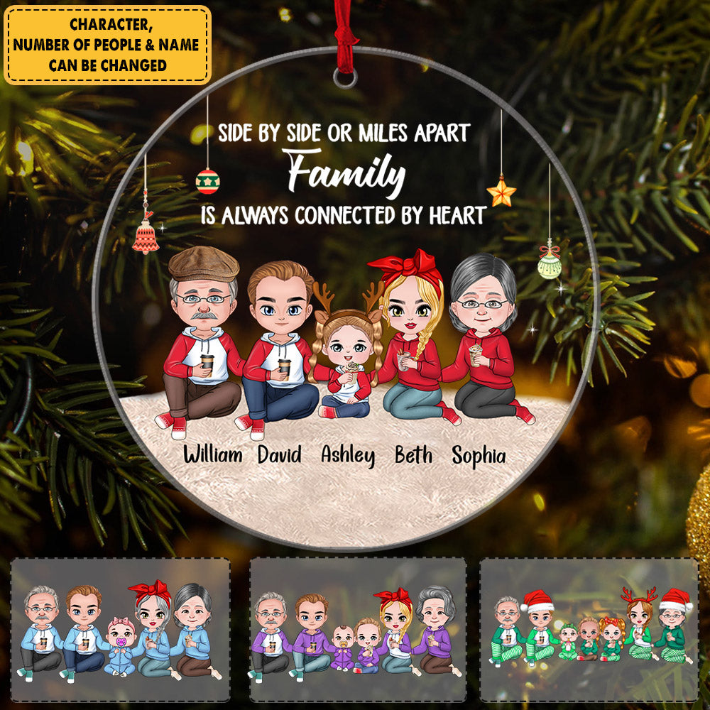 Personalized Side By Side Or My Apart Family Is Always Connected By Heart Christmas Ornament Bg1