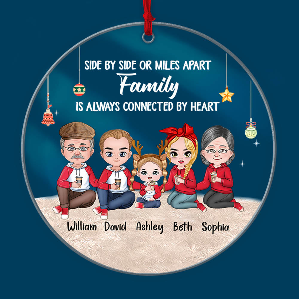 Personalized Side By Side Or My Apart Family Is Always Connected By Heart Christmas Ornament Bg1