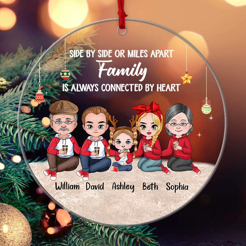 Personalized Side By Side Or My Apart Family Is Always Connected By Heart Christmas Ornament Bg1