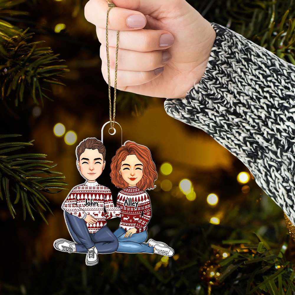 Couple Sitting Christmas Gift For Him For Her Personalized Acrylic Ornament
