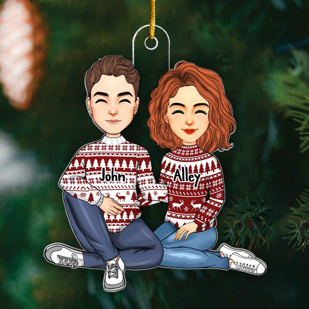 Couple Sitting Christmas Gift For Him For Her Personalized Acrylic Ornament