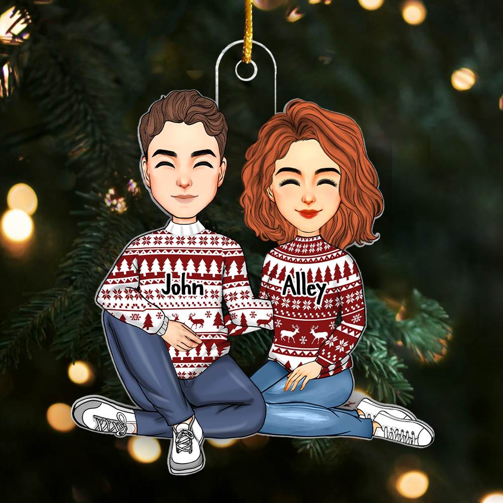 Couple Sitting Christmas Gift For Him For Her Personalized Acrylic Ornament