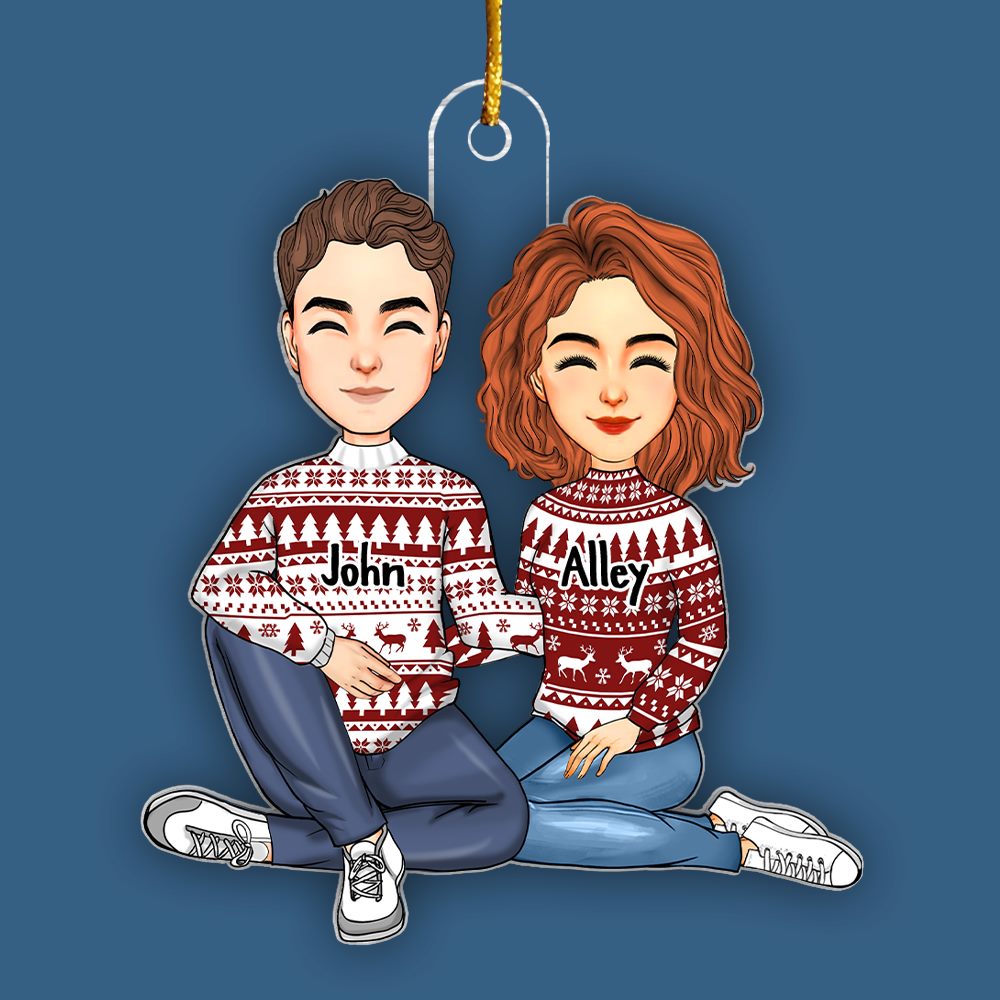 Couple Sitting Christmas Gift For Him For Her Personalized Acrylic Ornament