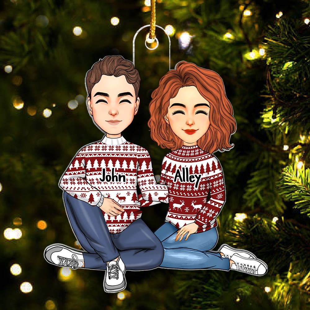 Couple Sitting Christmas Gift For Him For Her Personalized Acrylic Ornament