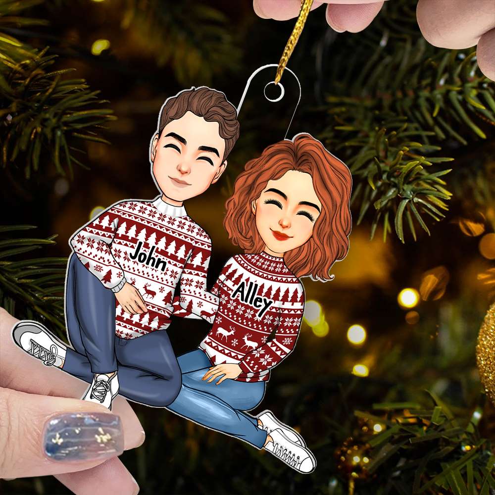Couple Sitting Christmas Gift For Him For Her Personalized Acrylic Ornament