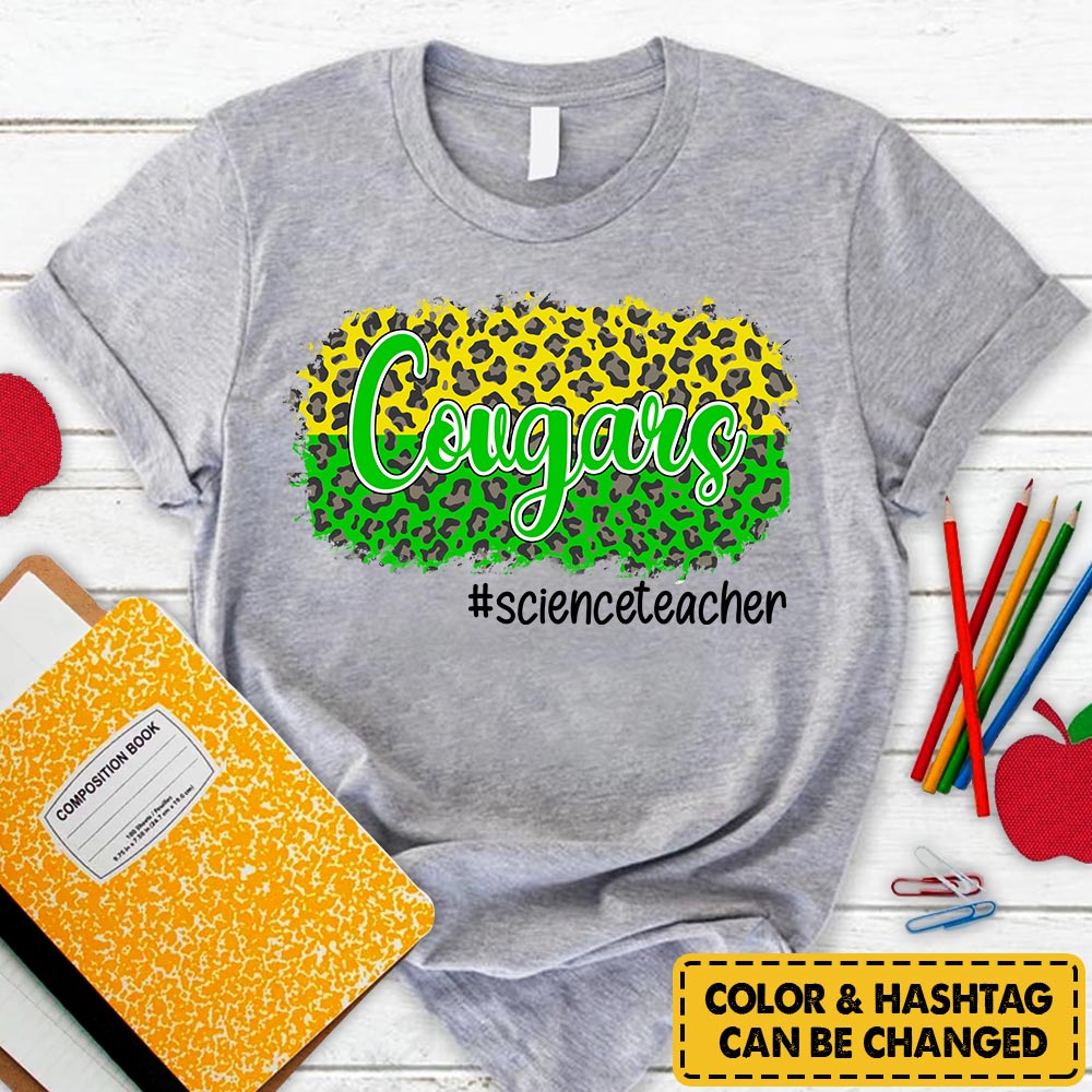 Personalized Cougars Custom Colorful Leopard T-Shirt For Teacher