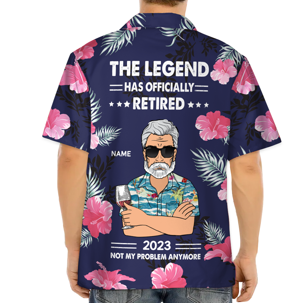 Interest Pod Unique Father's Day Gift, Personalized The Legend Has Retired, Not My Problem Any More, Blue Hibiscus Hawaiian Shirt for Grandpa