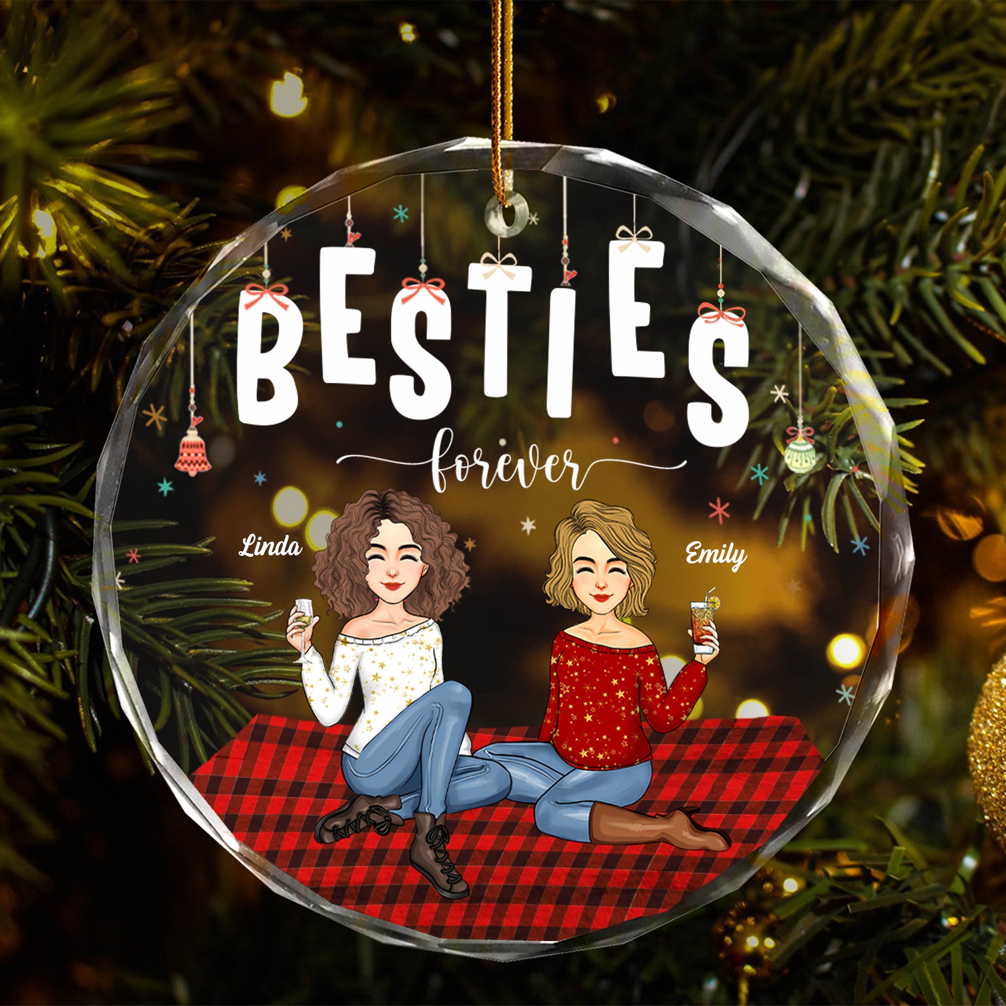 Luxury Ornament Besties Forever - Personalized Glass Ornament Gift For Besties, Best Friends