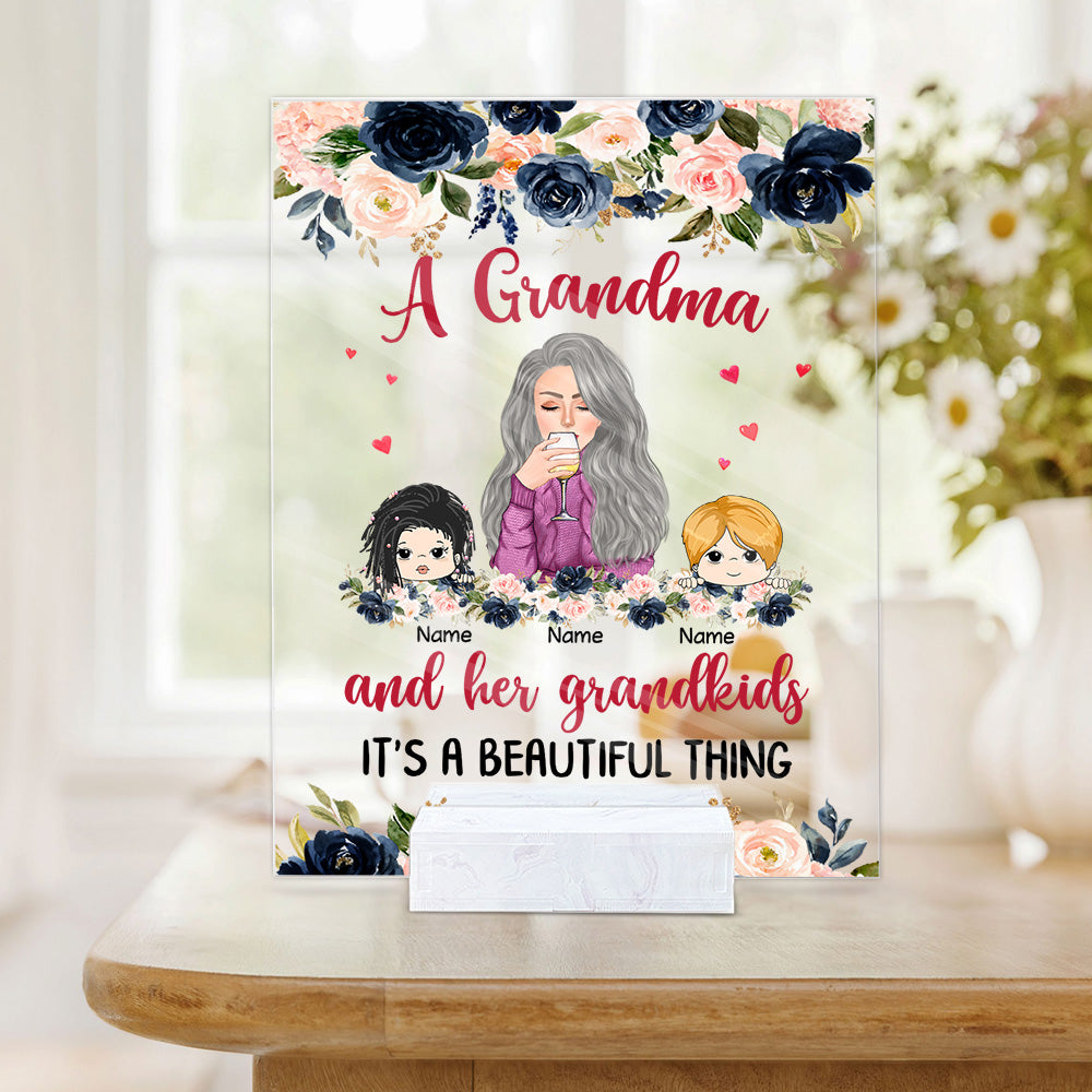 Personalized A Grandma And Her Grandkids It's A Beautiful Thing Acrylic Plaque For Grandma