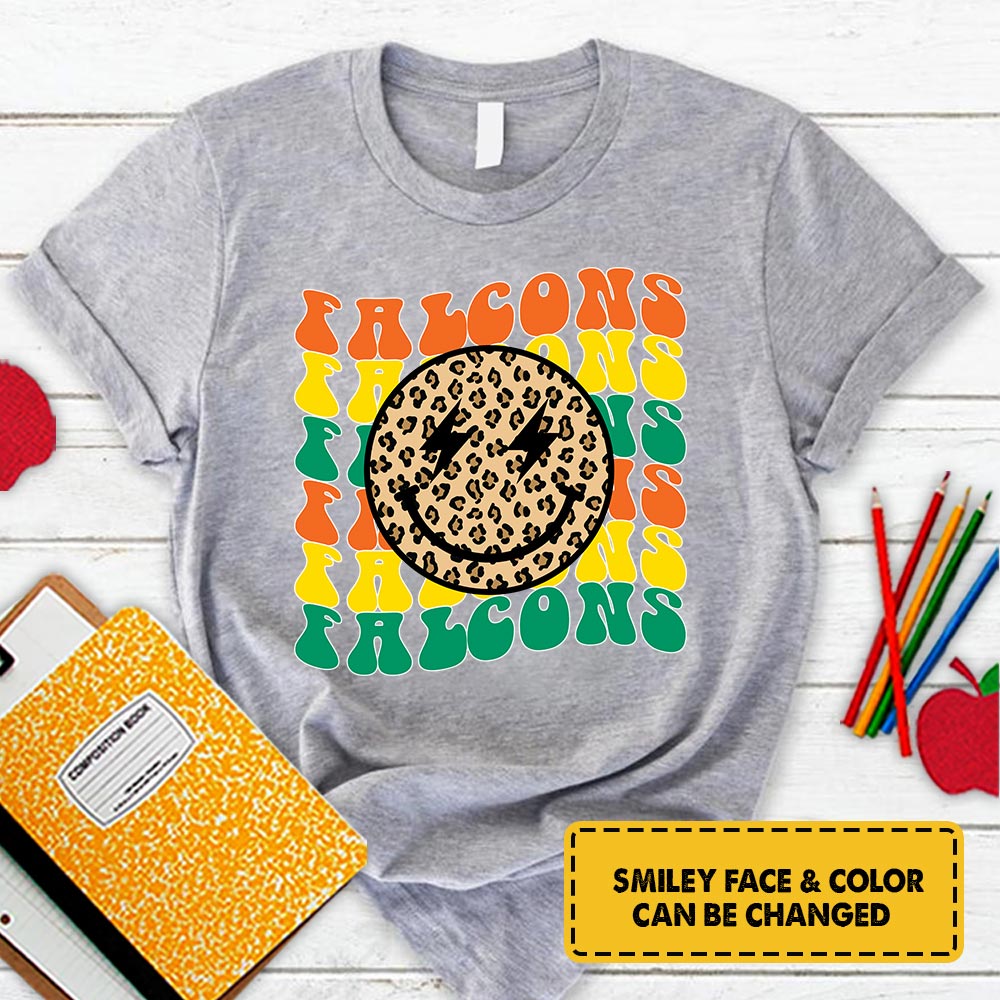 Personalized Falcons Leopard Smiley Face T-Shirt For Teacher