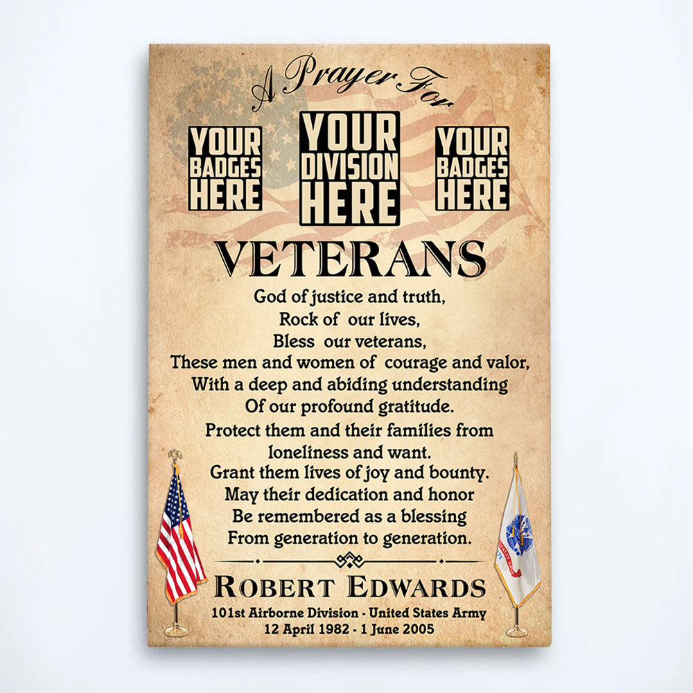 A Prayer For Veterans Personalized Poster Canvas Gift For Veteran H2511