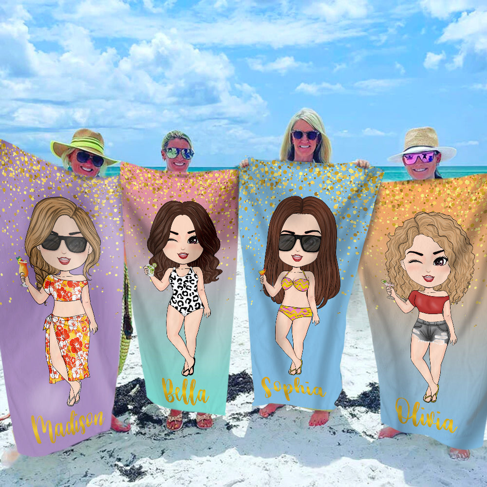 Girls Personalized Beach Towel Sparkling Gold Gift For Besties Sisters