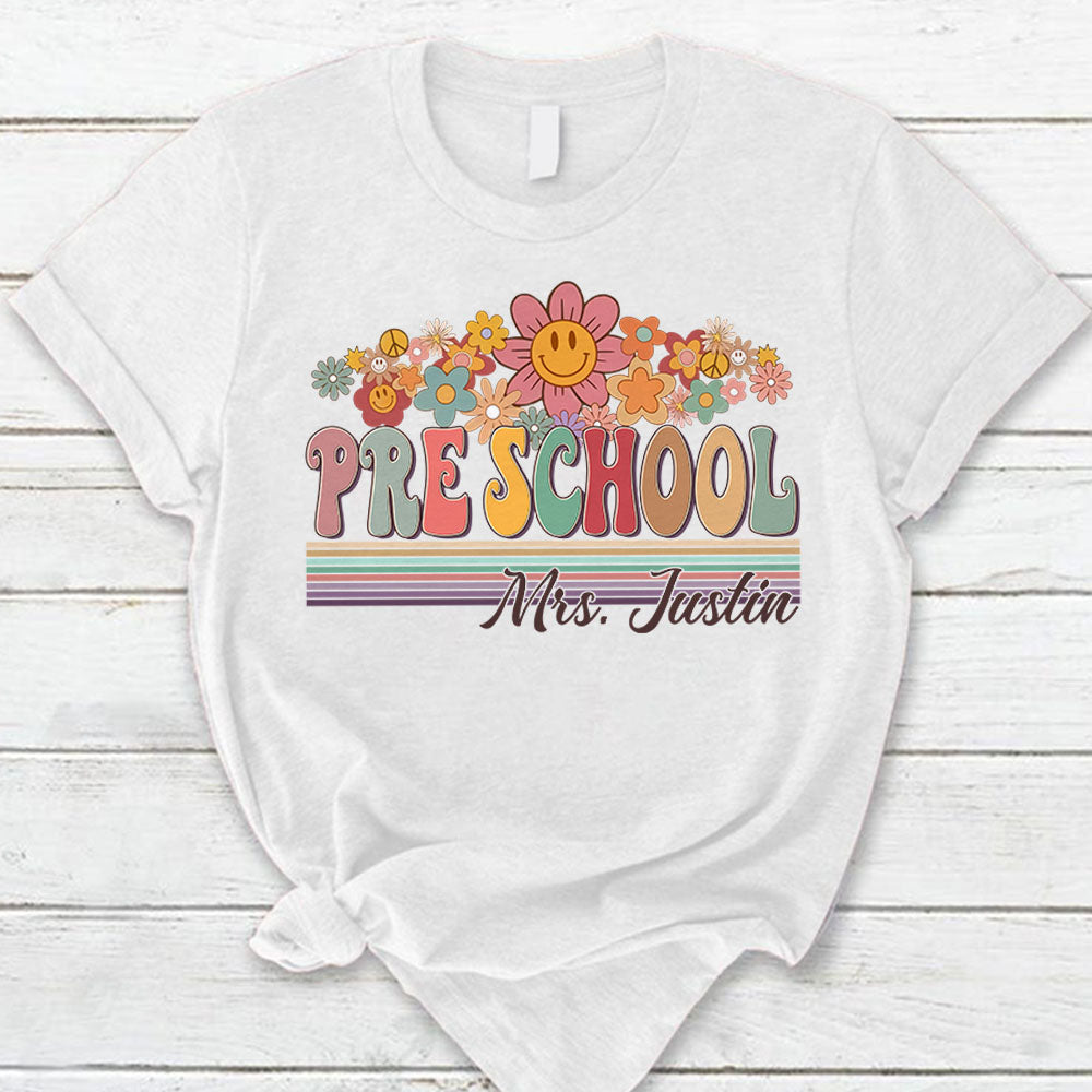 Personalized Shirt Groovy Back To School,Retro Preschool Designs Shirt, Floral Hippie First Day Of School Shirt Hk10
