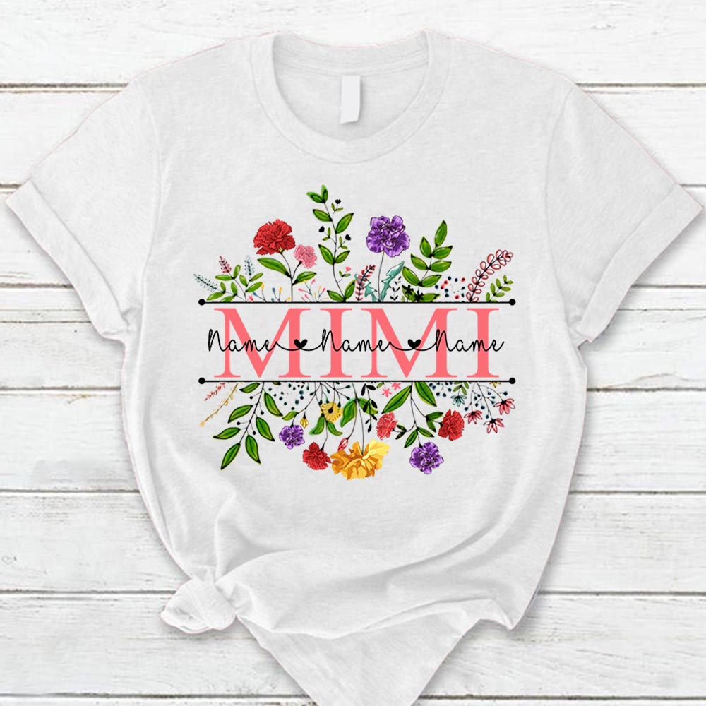 Mimi With Grandkid's Names Wildflower Custom Shirt For Grandma Nana