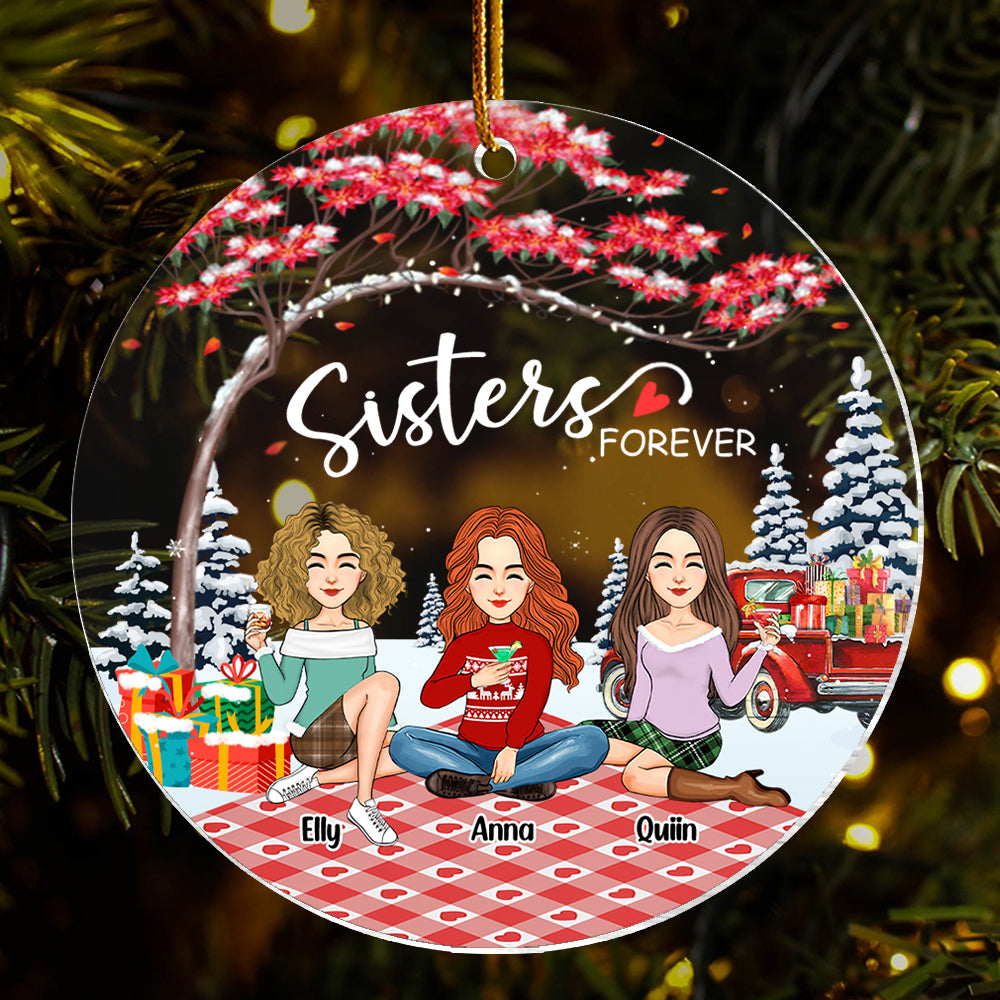 Sisters forever Personalized Besties Forever Christmas Acrylic Ornament NA02
