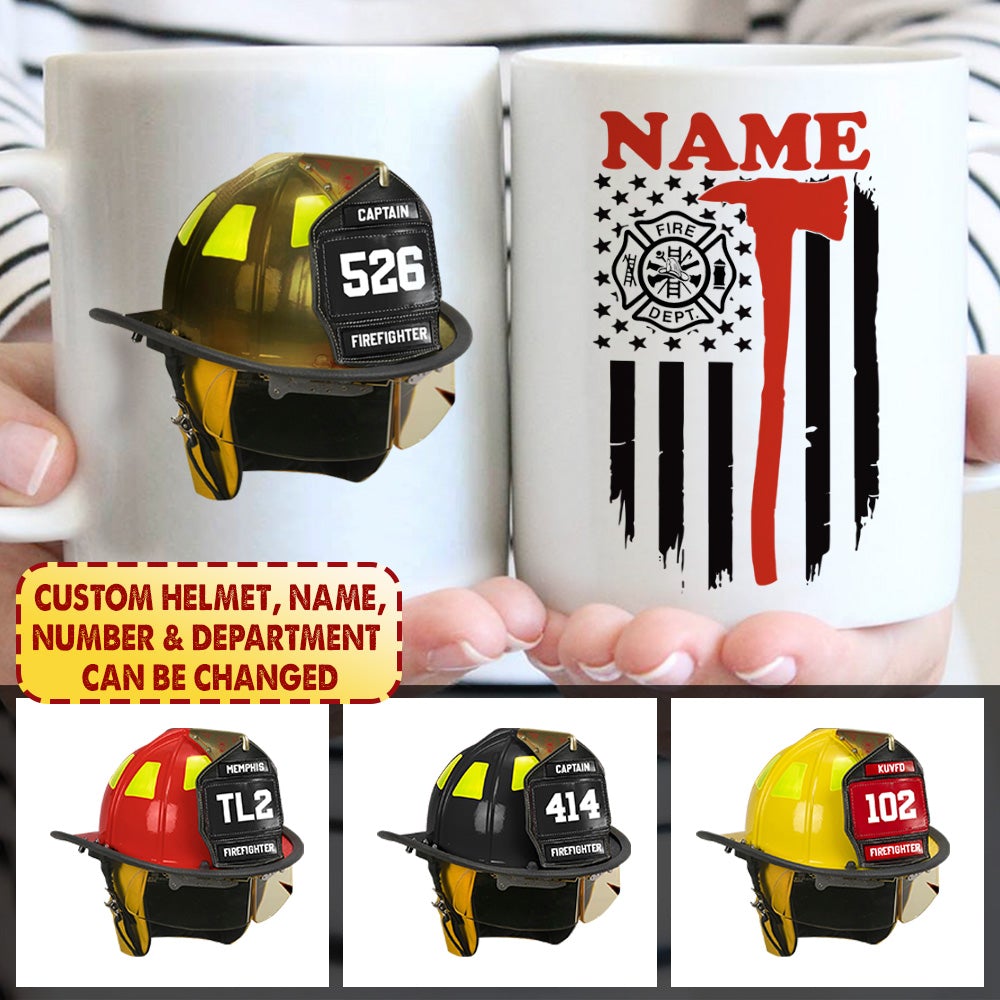 Personalized Firefighter Us Flag Mug Firefighter's Helmet And Name Mug