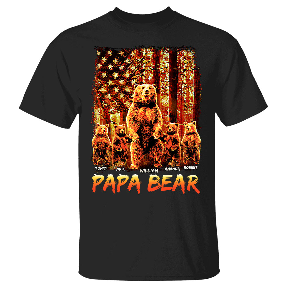Papa Bear American The Sun Flag Personalized Shirt For Dad Grandpa Father's Day Gift H2511