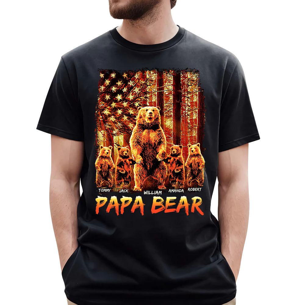 Papa Bear American The Sun Flag Personalized Shirt For Dad Grandpa Father's Day Gift H2511