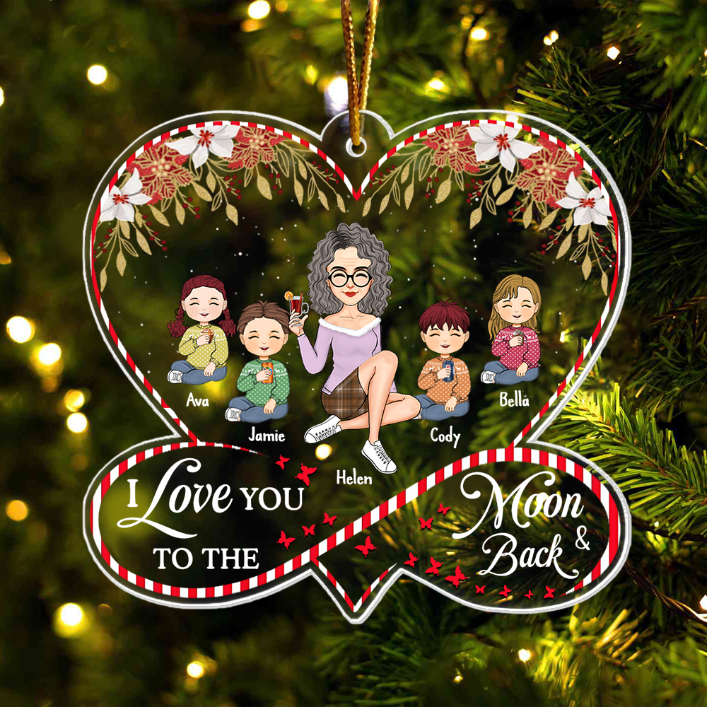 I Love You To The Moon And Back - Personalized Heart Shaped Acrylic Ornament