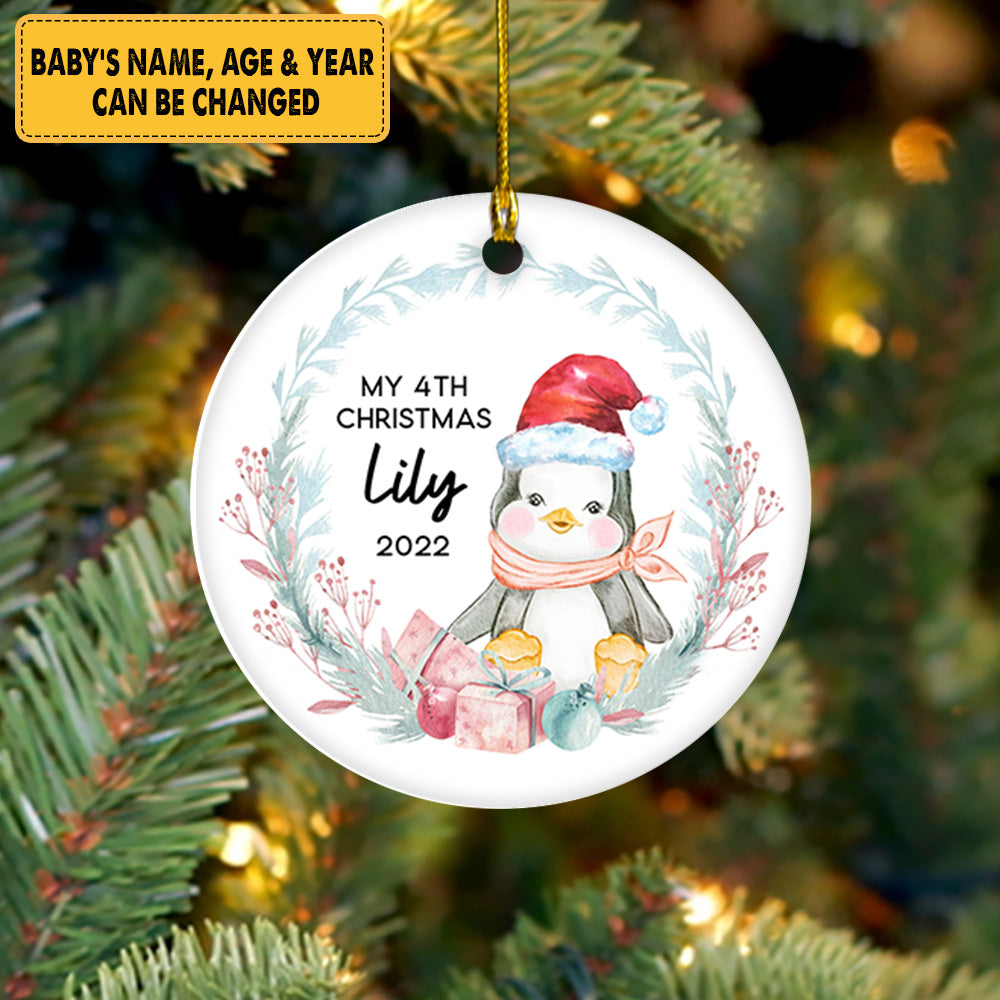 Penguin Christmas Circle Ornament Personalized Ornament Gift For Family