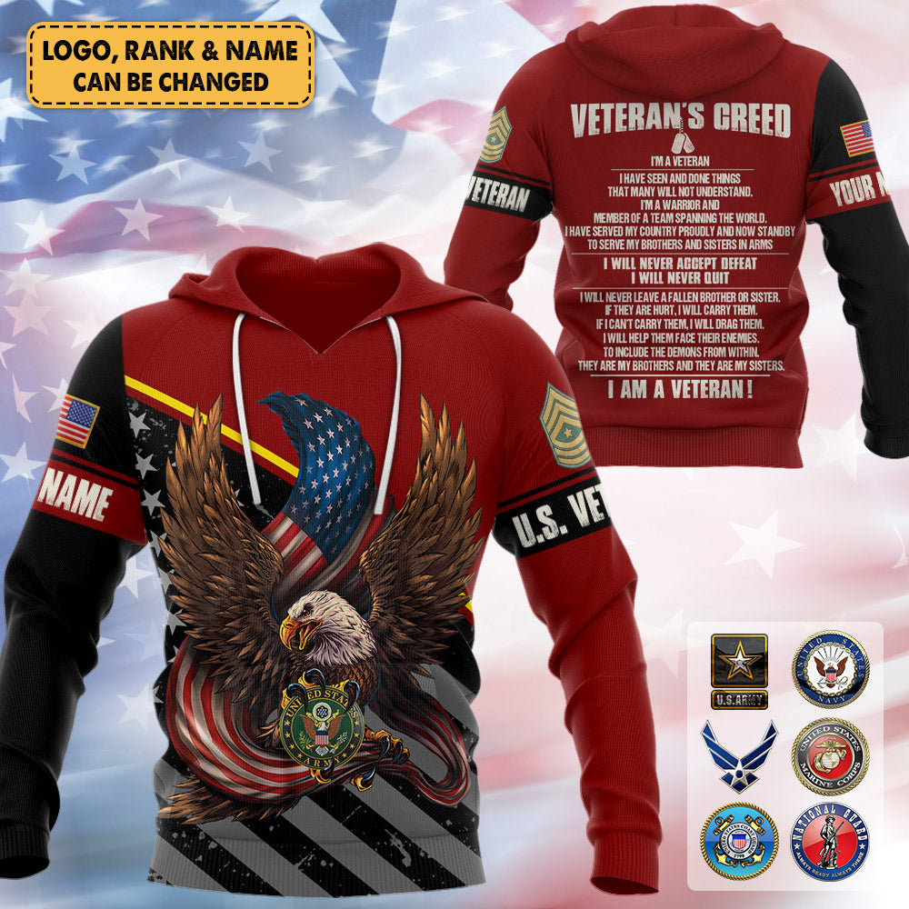 Personalized Gift For Veterans Custom Branch Rank Name Gift For Veterans Veterans Creed All Over Print Shirts H2511