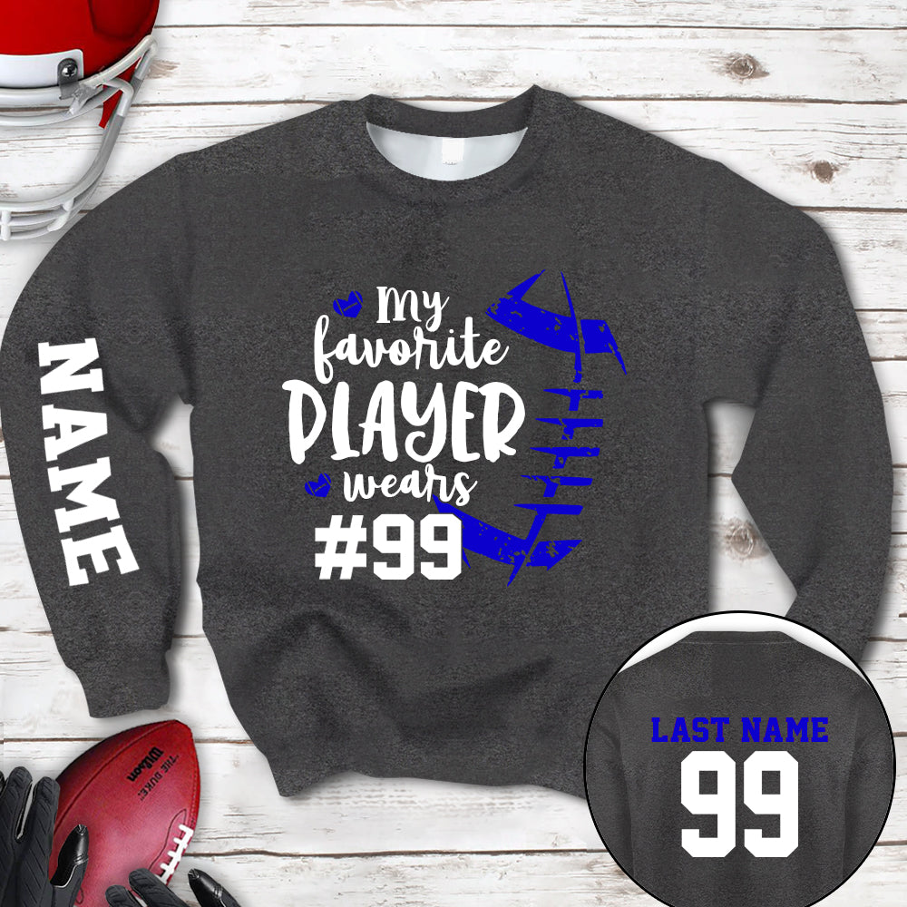 Personalized Shirt My Favorite Player Wears Football Number All Over Print Shirt For Football Mom Grandma Family Member Game Day Shirt H2511