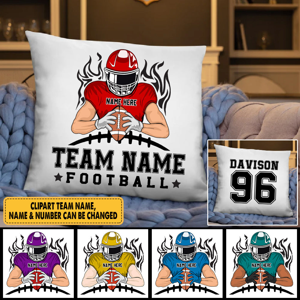 Personalised Football Cushion Cover Bedroom Personalized Football Theme Custom Clipart Player Name & Number Football Gift K1702
