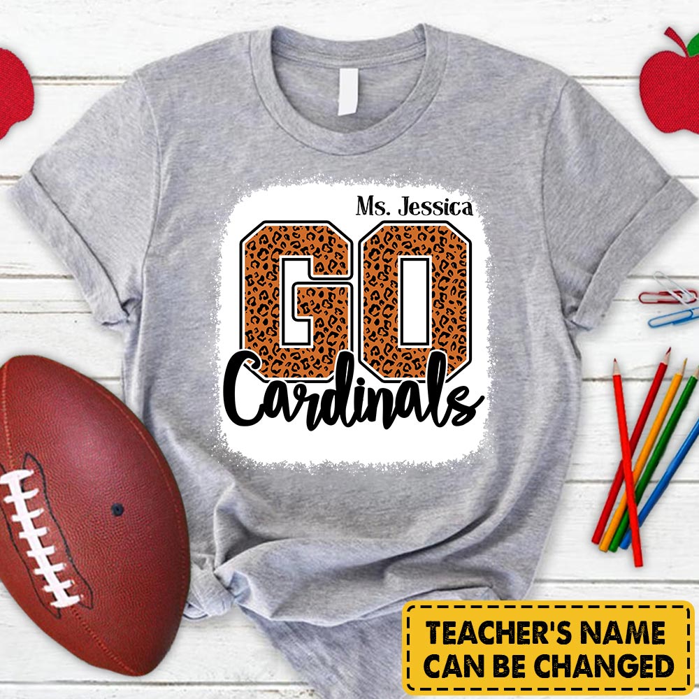 Personalized Go Cardinals Mascot Colorful Leopard Custom Name T-Shirt For Teacher