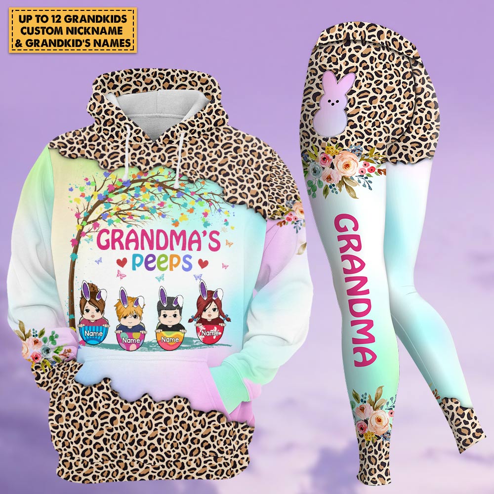 Grandma's Peeps Easter Peeps Eggs Easter Day Personalized All Over Print, 3D Hoodie, Sweatshirt, Shirt And Legging Set For Grandma