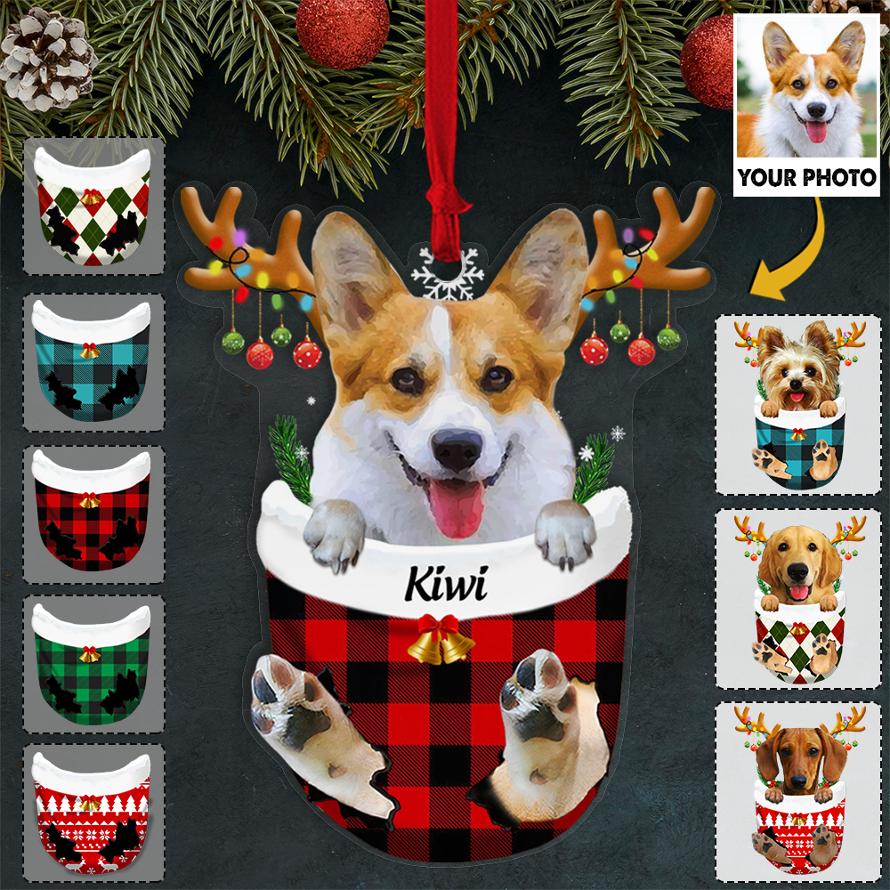 Custom Ornament from Pet Photo - Dog Lovers Pet Lover Gifts - Dog In Snow Pocket Christmas Ornament