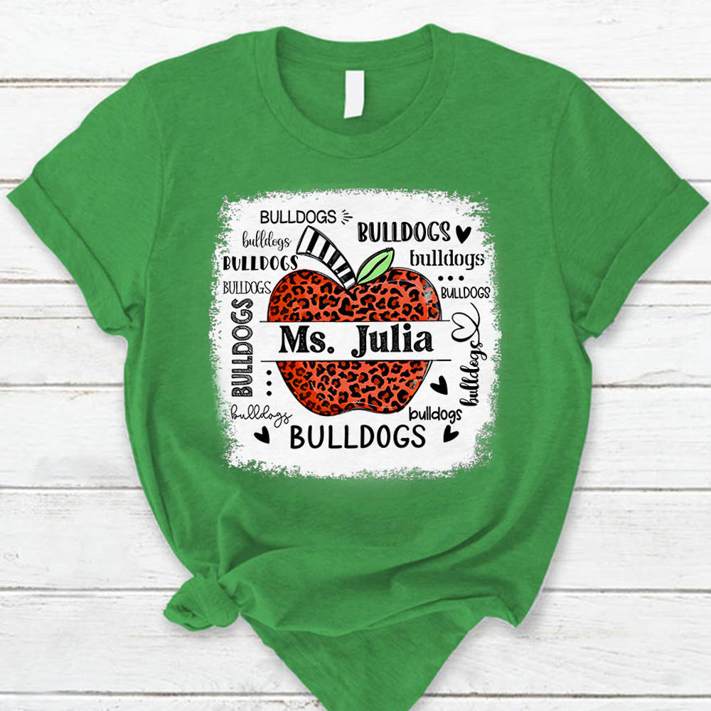 Personalized School Mascot Leopard Apple Custom Name T-Shirt Teacher Appreciation Gift