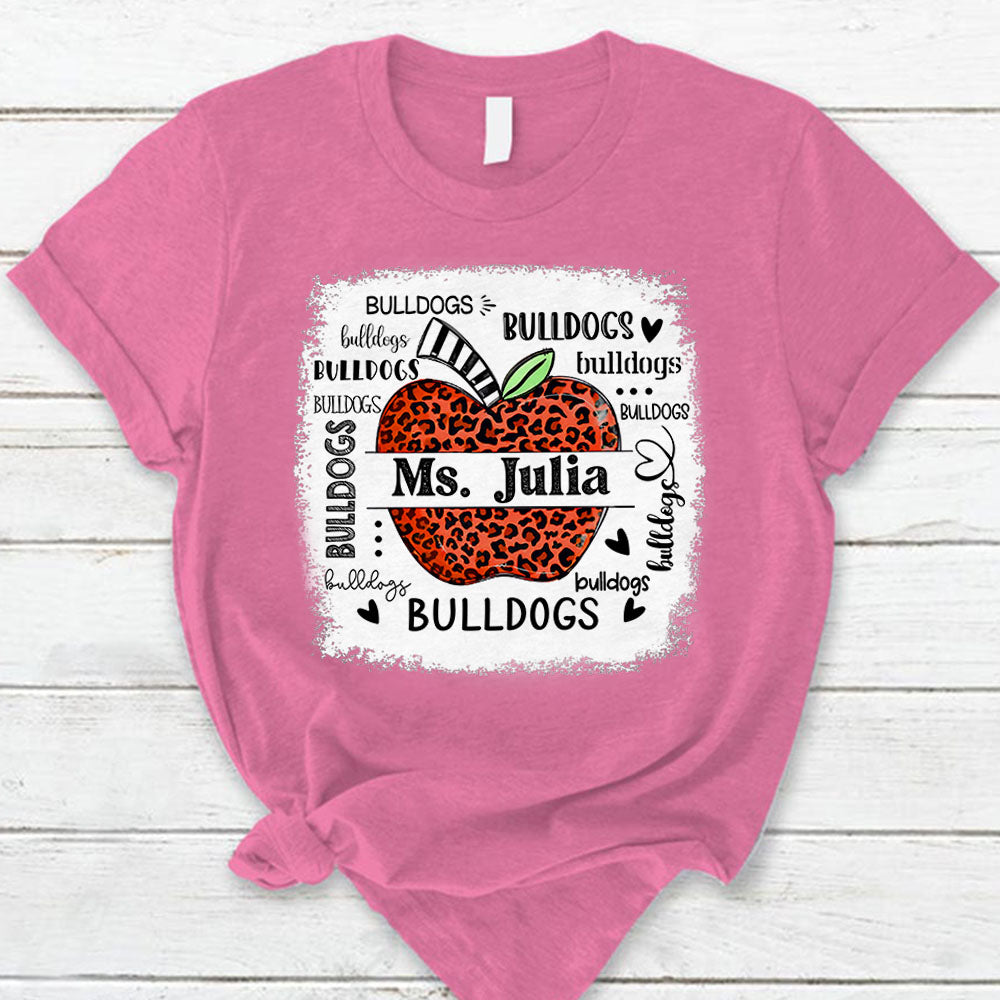 Personalized School Mascot Leopard Apple Custom Name T-Shirt Teacher Appreciation Gift