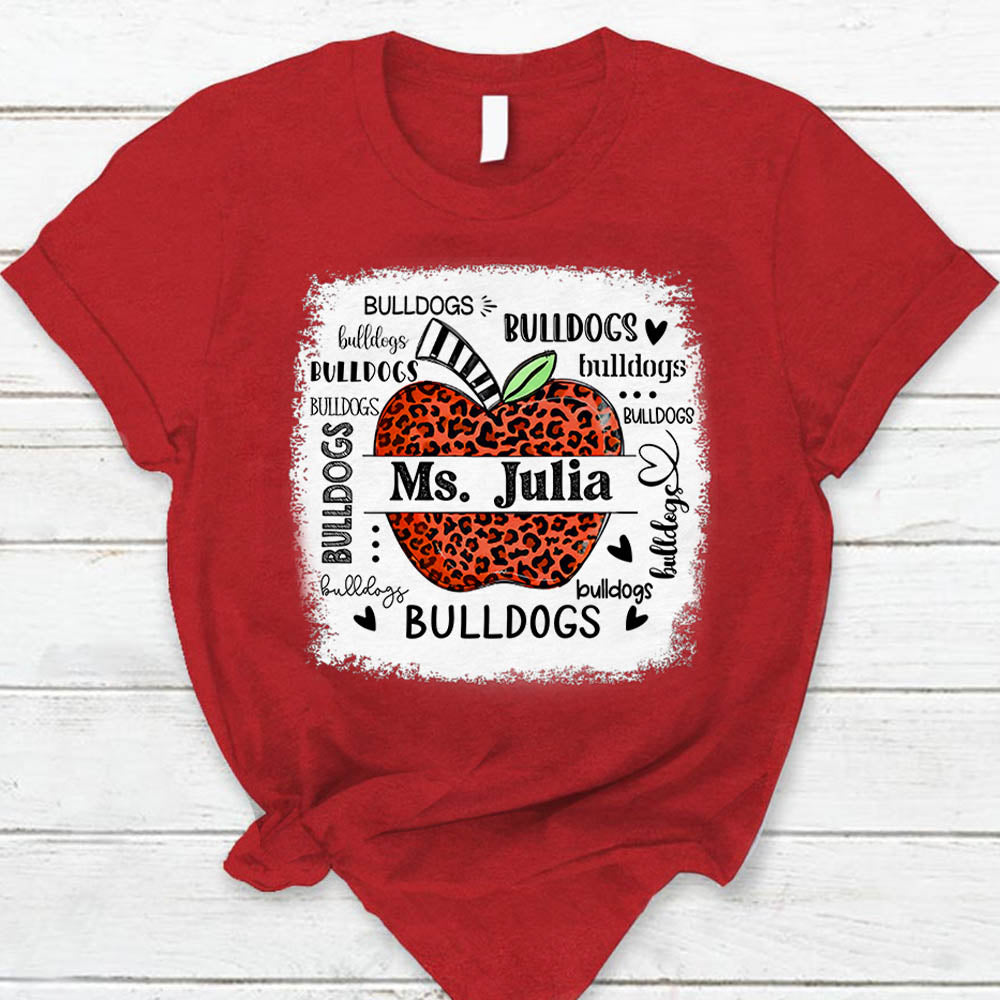 Personalized School Mascot Leopard Apple Custom Name T-Shirt Teacher Appreciation Gift