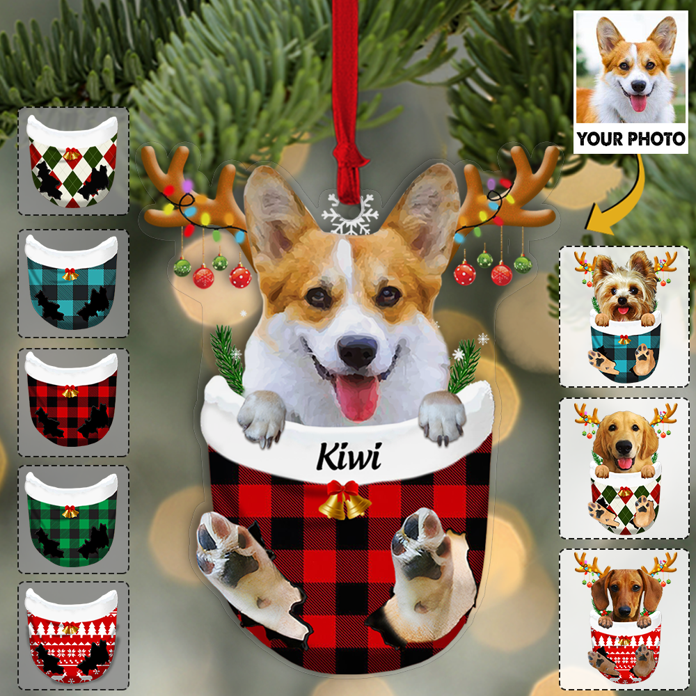 Custom Ornament from Pet Photo - Dog Lovers Pet Lover Gifts - Dog In Snow Pocket Christmas Ornament