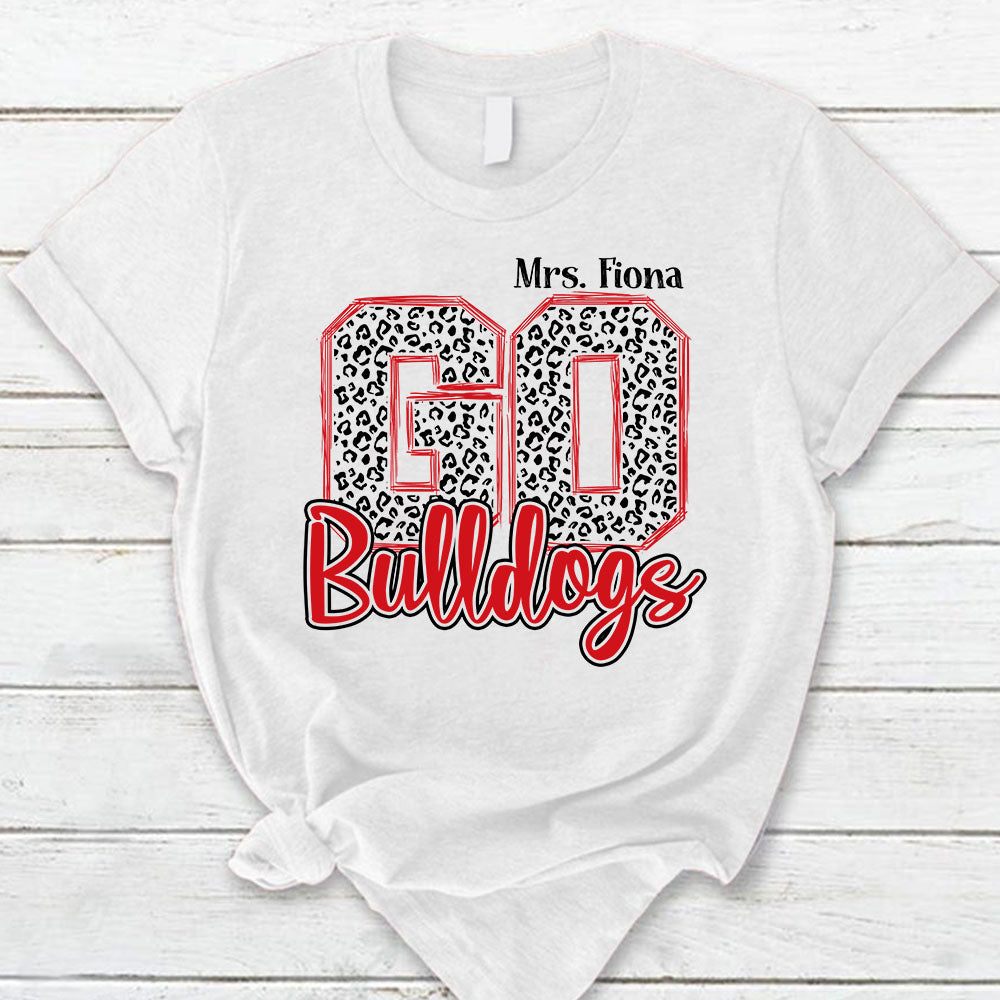 Personalized Go Bulldogs Leopard Custom Name T-Shirt For Teacher