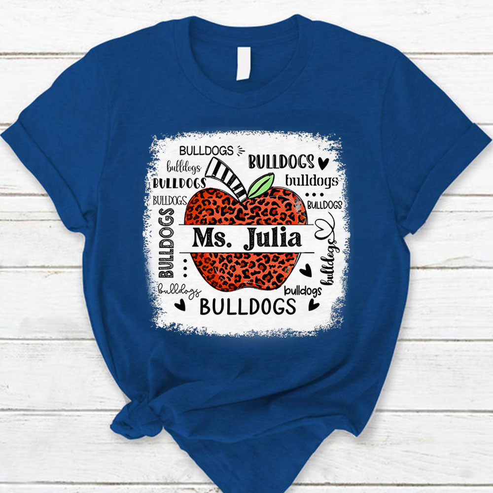 Personalized School Mascot Leopard Apple Custom Name T-Shirt Teacher Appreciation Gift
