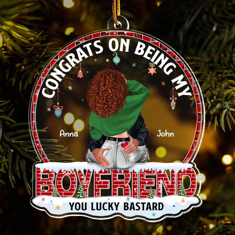 Congrats On Being My Boyfriend You Lucky Bastard - Personalized Couple Ornament