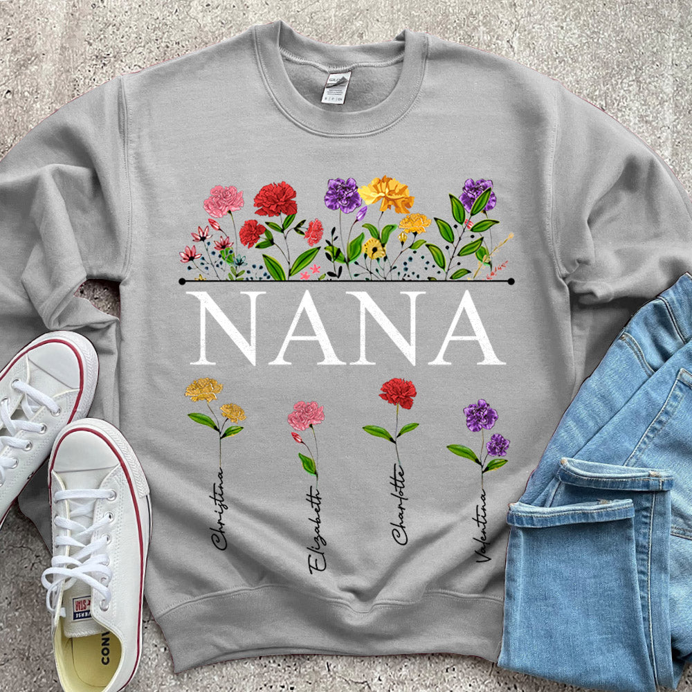 Personalized Nana Carnation Garden Shirt For Grandma