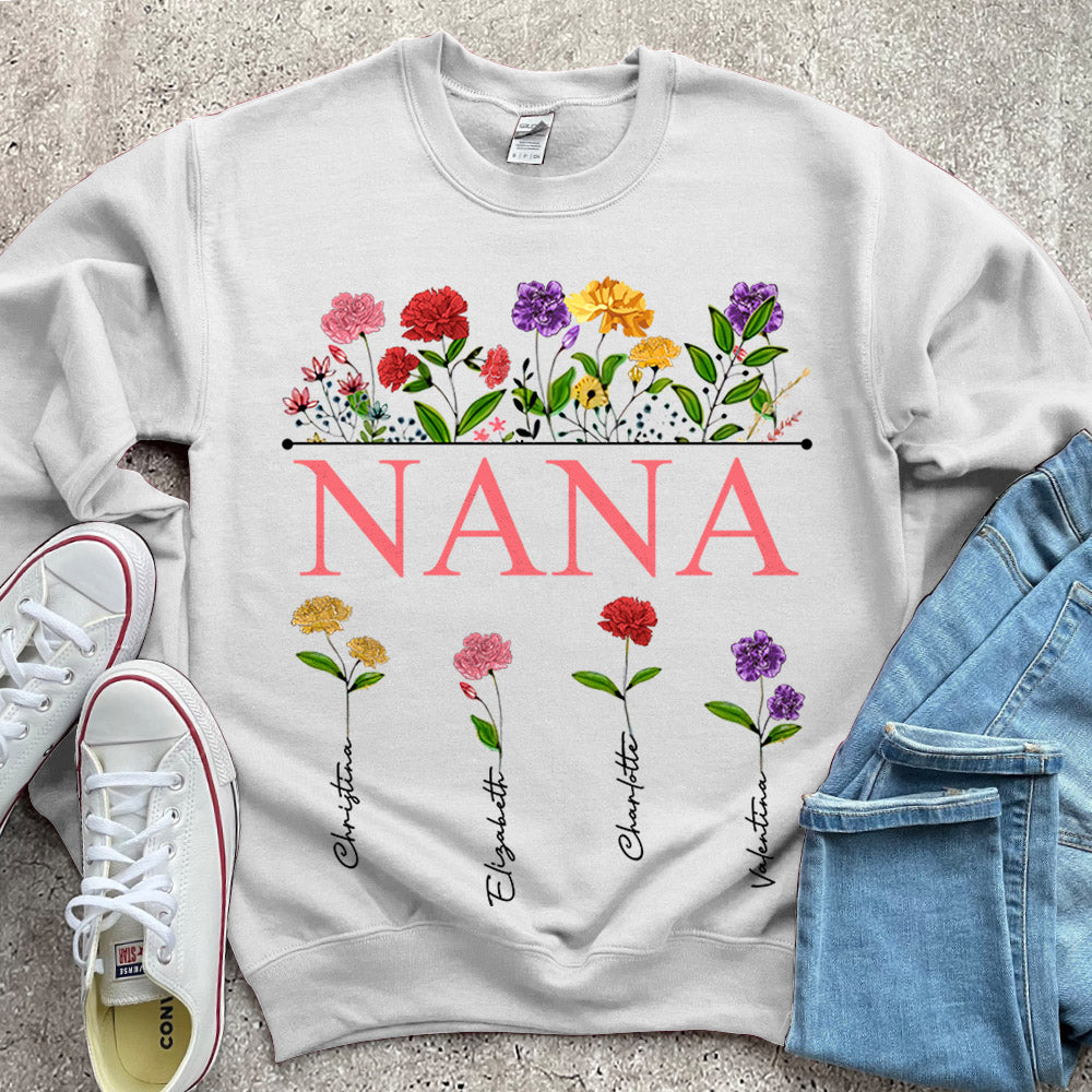 Personalized Nana Carnation Garden Shirt For Grandma