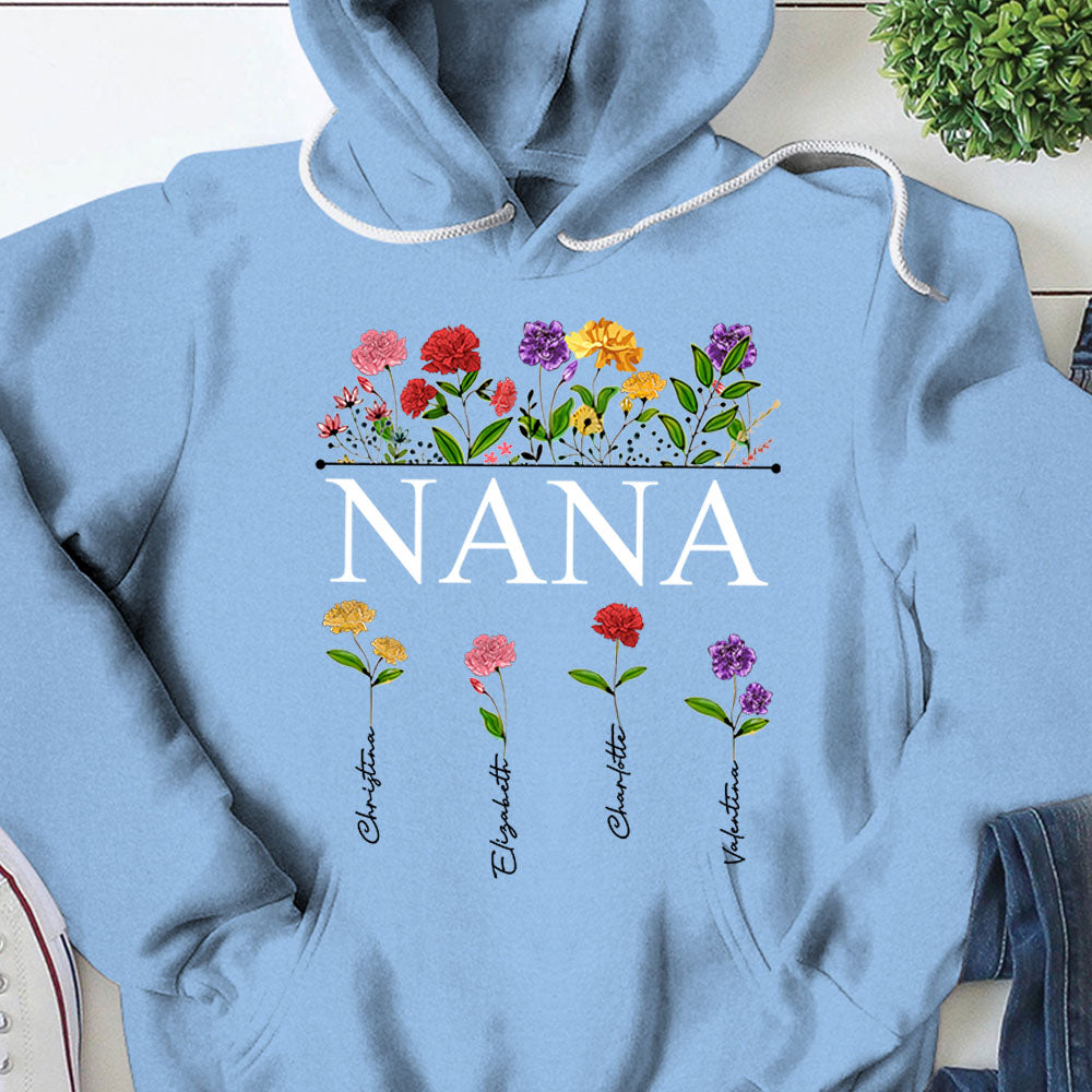 Personalized Nana Carnation Garden Shirt For Grandma
